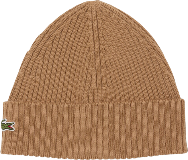 Lacoste Rib Knit Wool Beanie Date Brown