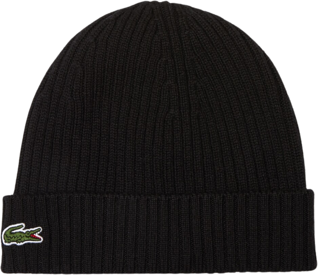 Lacoste Rib Knit Wool Beanie Black