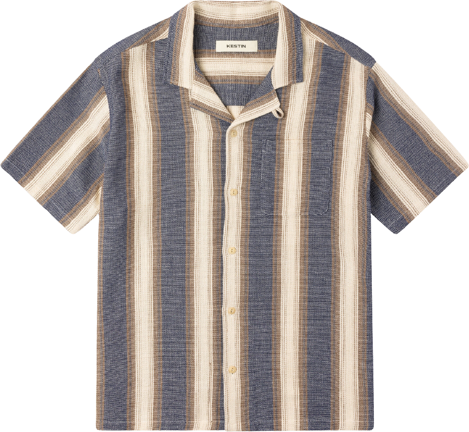 Kestin Crammond Shirt Navy/Brown Stripe Open Weave