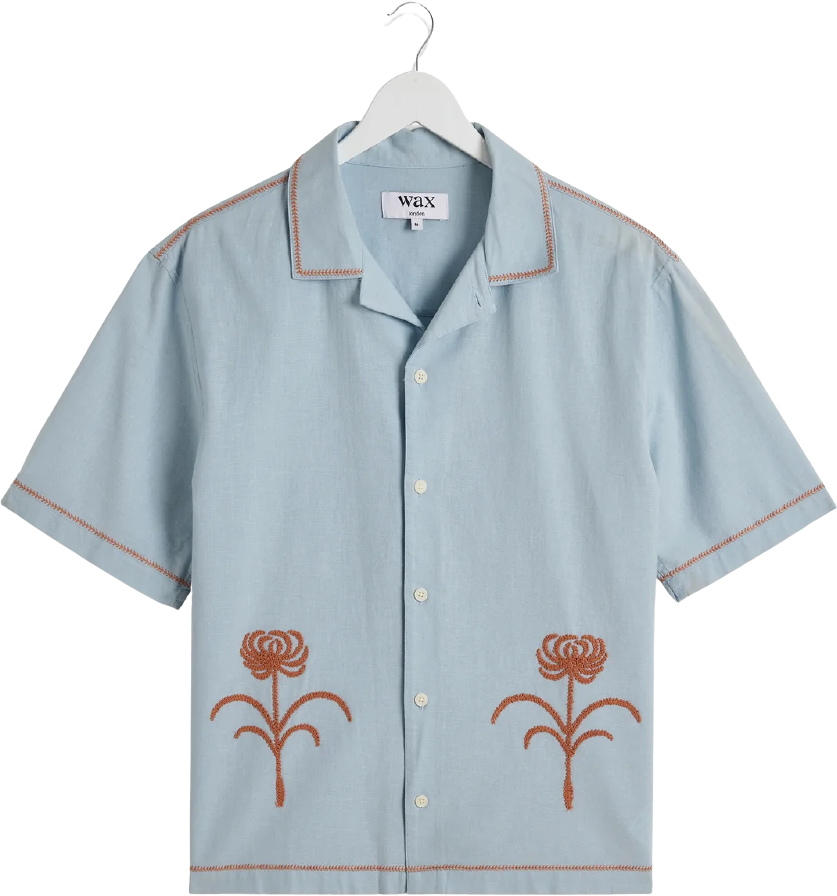 Wax London Keats S/S Shirt Light Blue/Rust