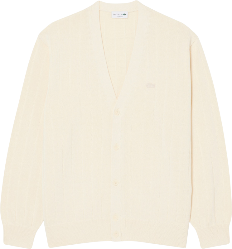 Lacoste Rib Knit Cotton Blend Cardigan Beige