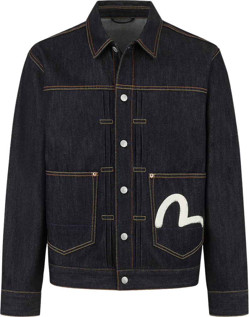 Evisu Ecru Seagull Printed Denim Jacket Raw Indigo