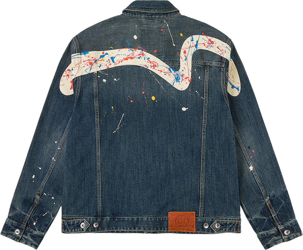 Evisu Daicock Printed Denim Jacket W Splash Dark Tone Indigo