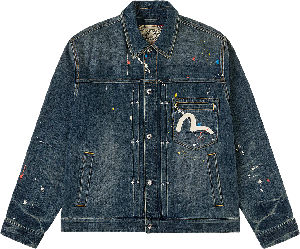 Evisu Daicock Printed Denim Jacket W Splash Dark Tone Indigo