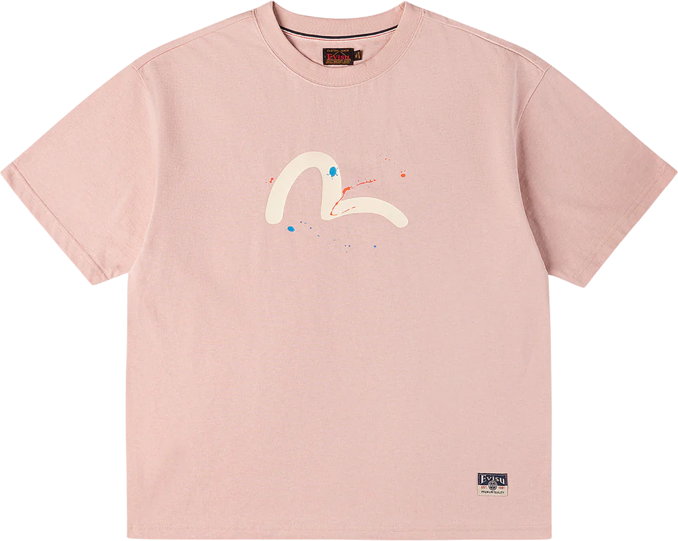 Evisu Seagull & Daicock Printed SS Tee W Splash Dusty Pink