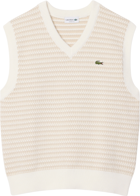 Lacoste Striped Knit Sweater Vest Beige/Light Grey/White