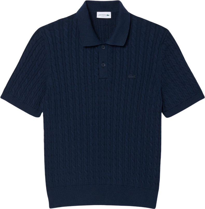 Lacoste Classic Fit Cable Knit Cotton Polo Shirt Navy Blue