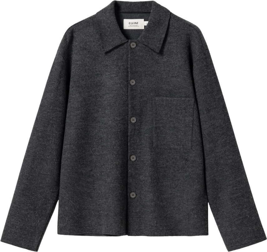 Elvine Jens Boiled Wool Overshirt Dark Grey Melange
