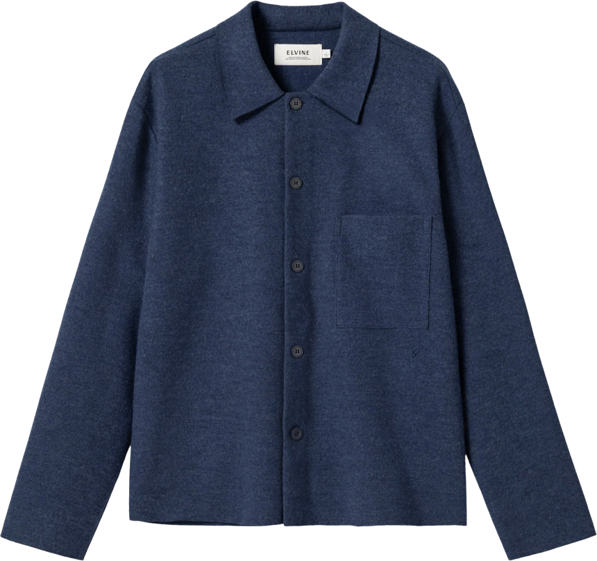 Elvine Jens Boiled Wool Overshirt Blue Melange