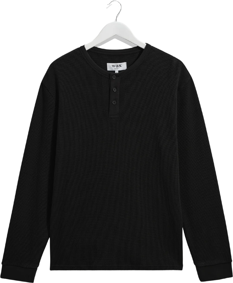 Wax London Caleb Henley L/S Tee Waffle Washed Black