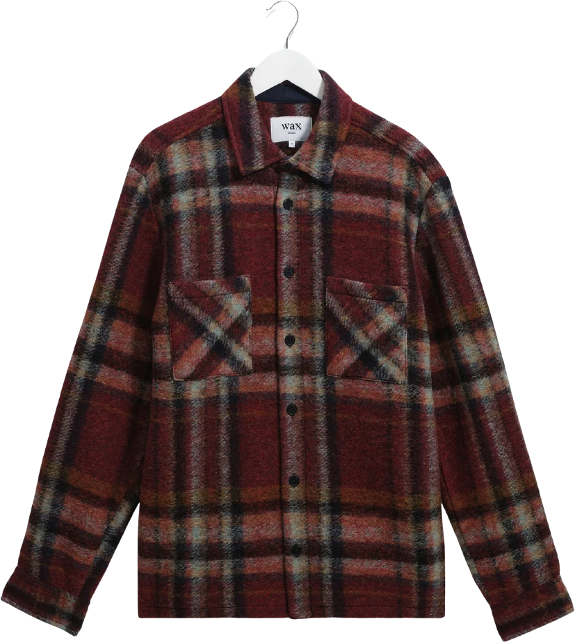 Wax London Whiting Overshirt Lex Wool Blend Burgundy/Multi